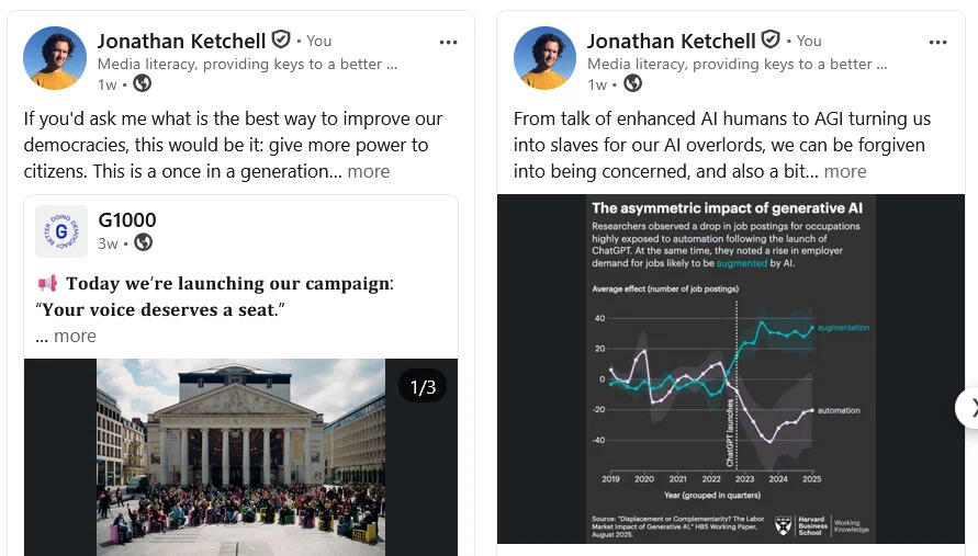 Screenshot of posts written by Jonathan Ketchell on LinkedIn